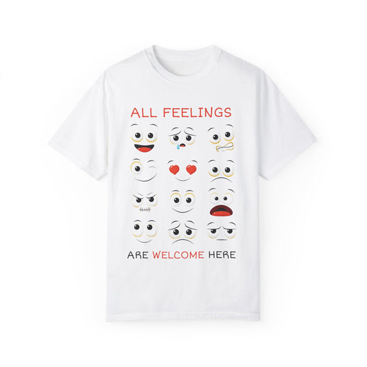 All Feelings Are Welcome Here - Unisex Tee, Mental Health Shirt, Therapy Gift, Emotional Support Top
